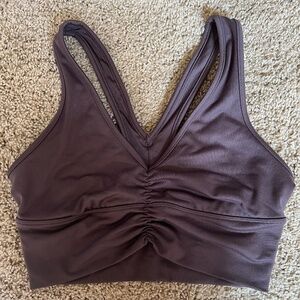 ALO Yoga Women's Ruched V-Neck Sports Bra in Deep Plum